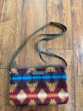 Pendleton Multicolor Aztec Wool Crossbody Bag with Olive Strap